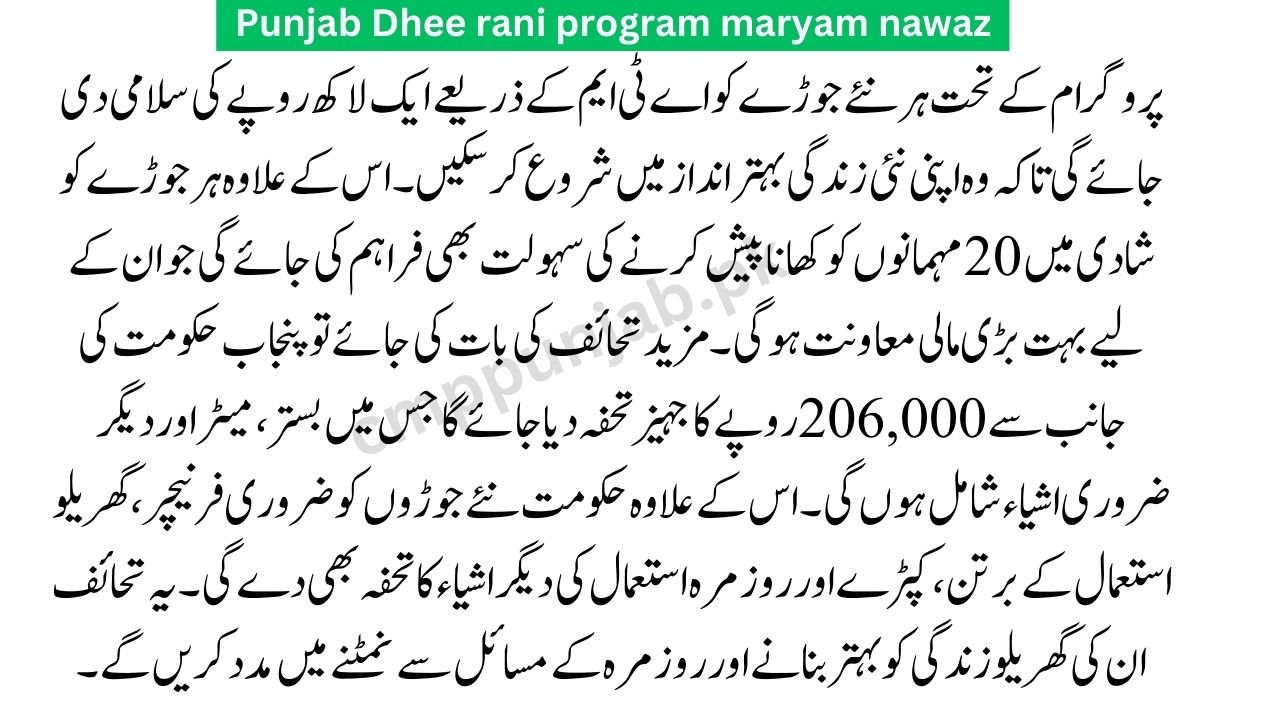 Punjab Dhee rani program maryam nawaz